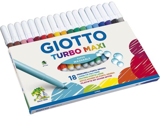 GIOTTO Turbo Maxi Super Washable Felt Tip Fibre Pens, Large Nib 5mm, Pack o 18